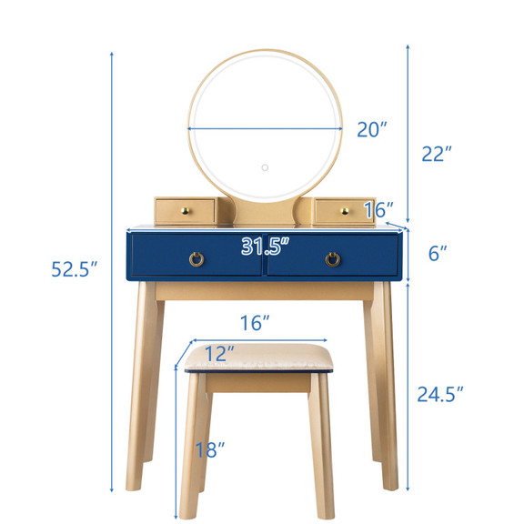 Costway 86124307 Makeup Vanity Table Set 3 Color L...