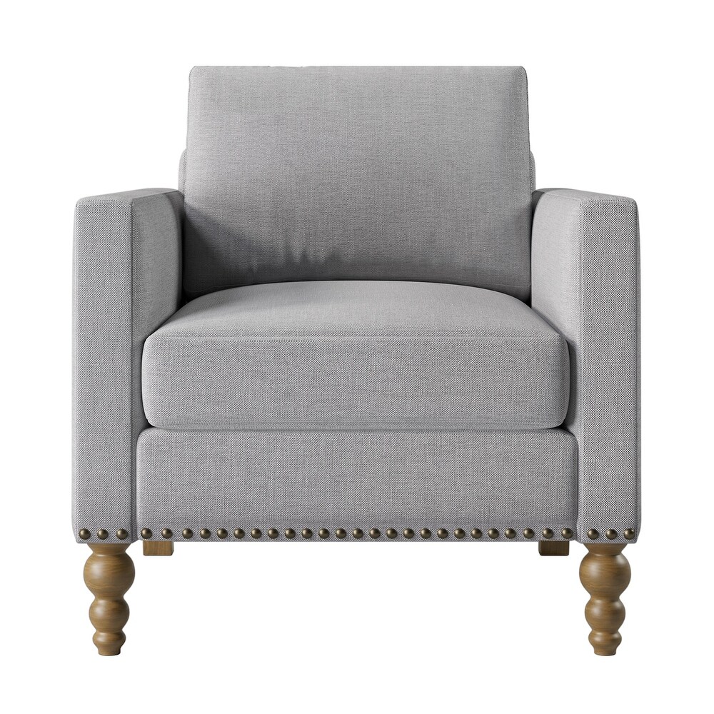 Classic Linen Armchair Accent Chair with Bronze Nailhead Trim