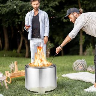 Costway 18.5'' Smokeless Fire Pit 304 Stainless Steel Stove Bonfire with Waterproof Cover NP10722