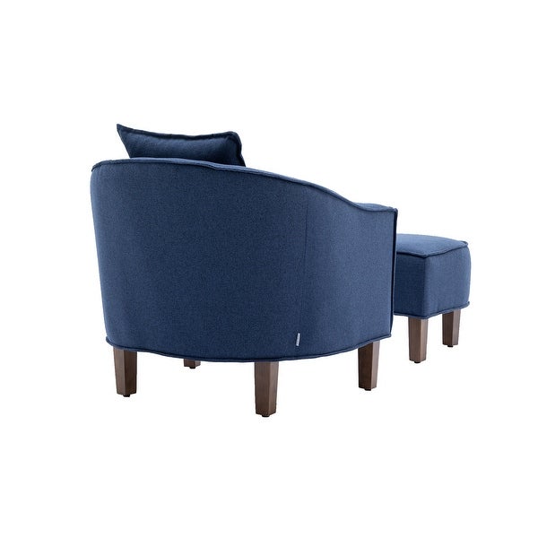 Modern Accent Chair with Ottoman， Mid Century Barrel Chair Lounge Chairs Upholstered Round Armchairs for Living Room， Navy