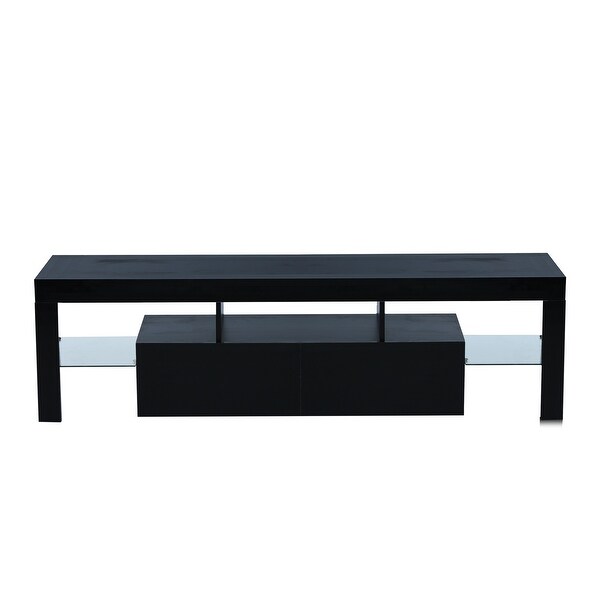 63'' RGB LED High Glossy TV Stand Cabinet with 2 Tie-Rod Drawerand 2 Glass Shelf