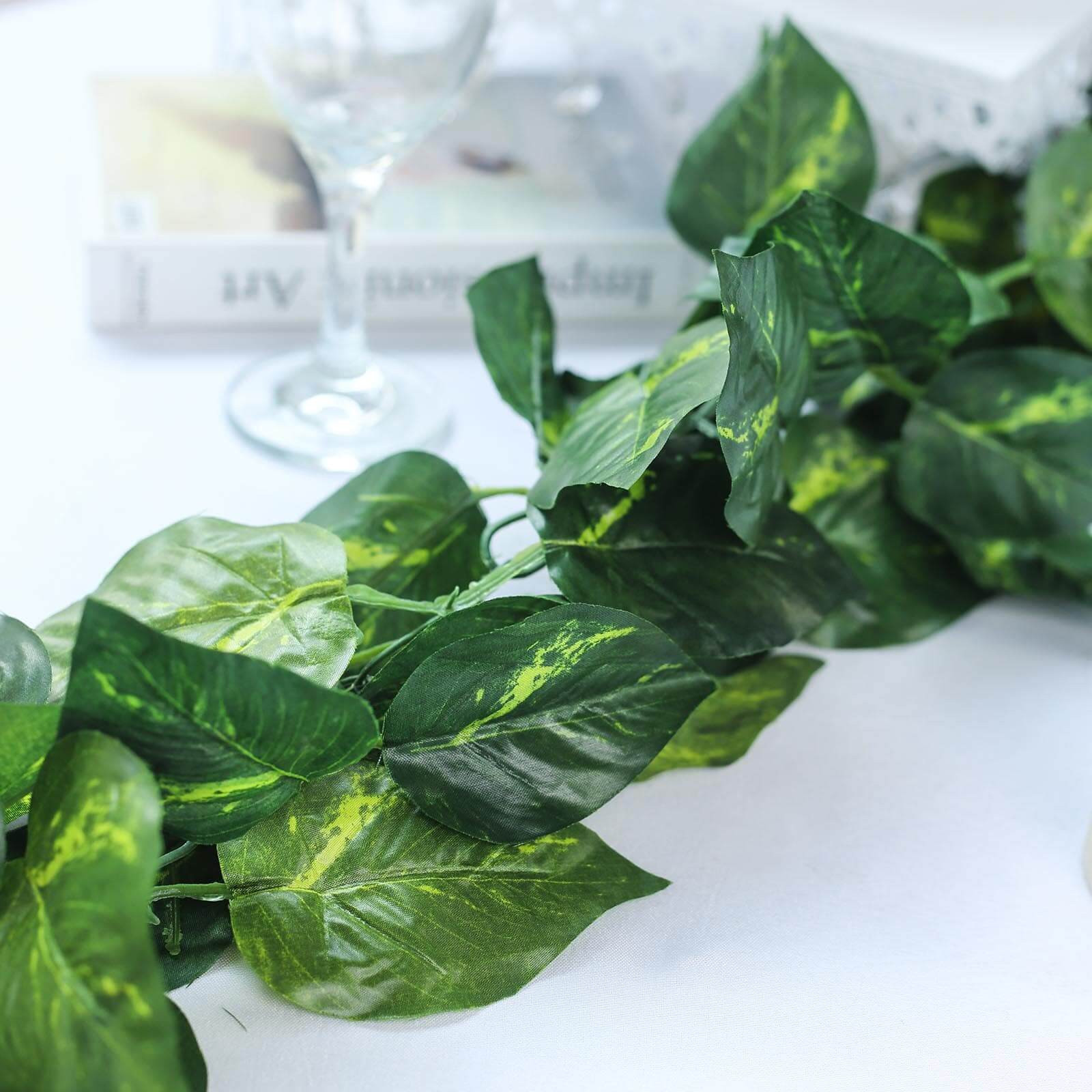 Green UV Protected Artificial Silk Ivy Leaf Garland Vine, Outdoor/Indoor 8ft