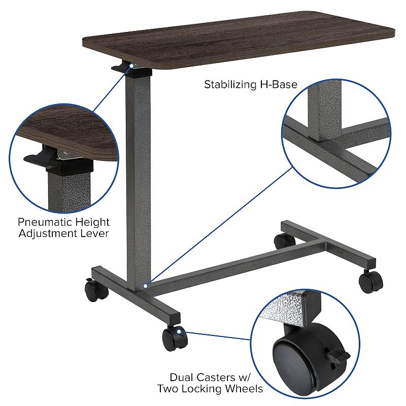 Flash Furniture Fenwick Adjustable Overbed Table with Wheels for Home and Hospital