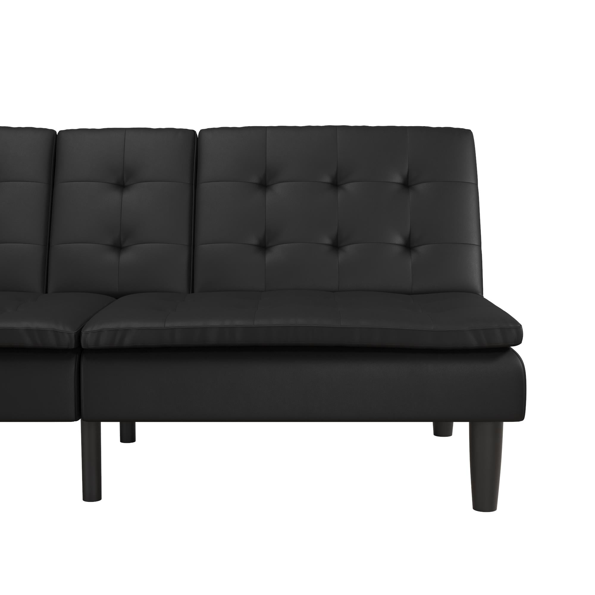 Mainstays Memory Foam PillowTop Futon with Cupholder, Black Faux Leather