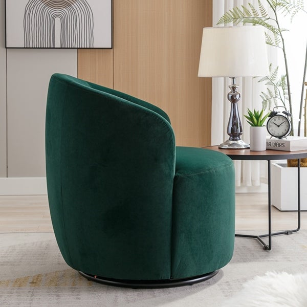 Velvet Fabric Swivel Accent Armchair Barrel Chair With Black Powder Coating Metal Ring