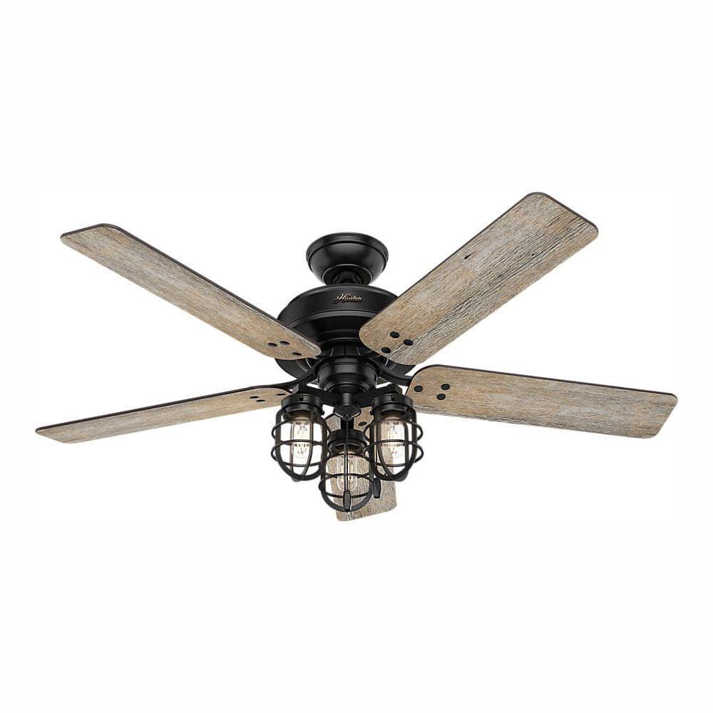 Hunter Port Isabel 52 in LED IndoorOutdoor Matte Black Ceiling Fan with Light Kit