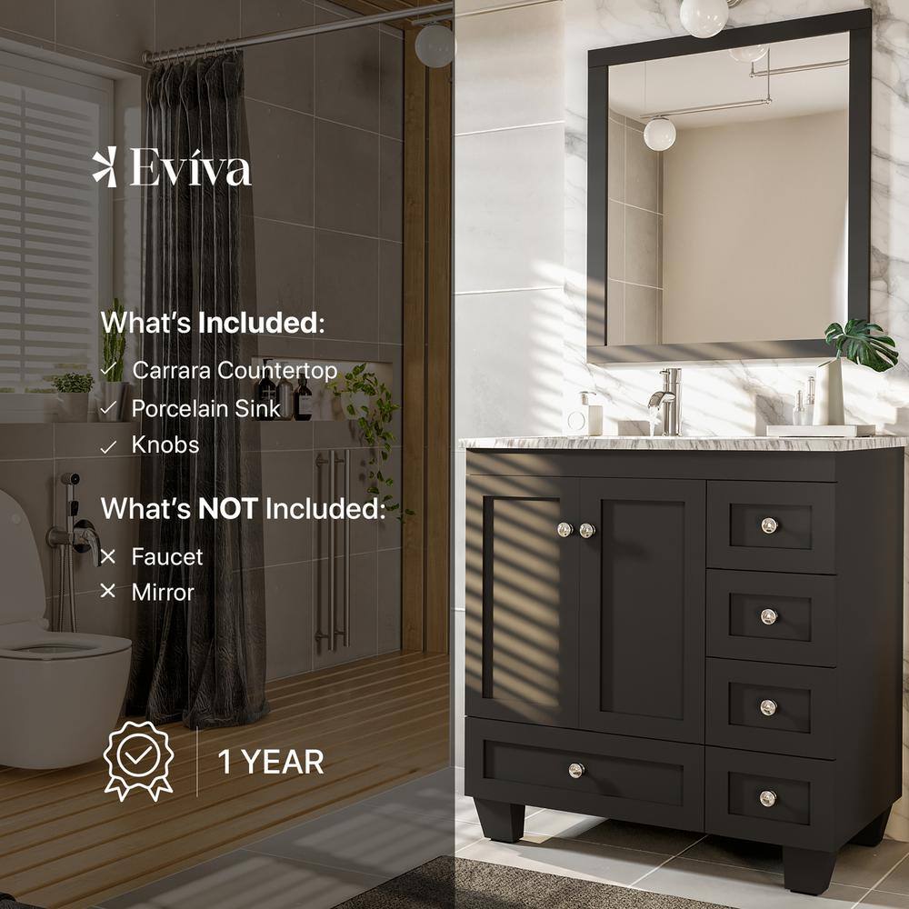 Eviva Happy 28 in. W x 18 in. D x 34 in. H Bathroom Vanity in Espresso with White Carrara Marble Top with White Sink EVVN30-28X18ES