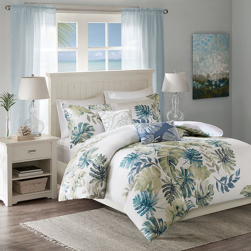 Harbor House Lorelai 5-Piece Sateen Coastal Duvet Cover Set with Throw Pillows