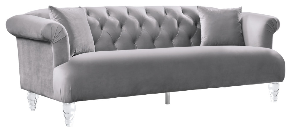 Elegance Contemporary Sofa  Velvet With Acrylic Legs   Traditional   Sofas   by Armen Living  Houzz