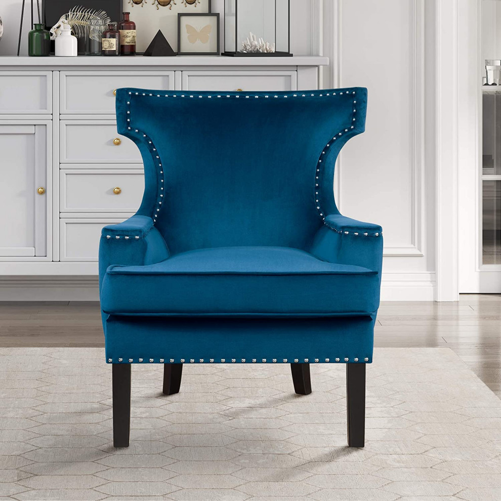 Mid Century Modern Accent Chair  Wingback Design With Nailhead Trim  Navy   Contemporary   Armchairs And Accent Chairs   by Declusia  Houzz