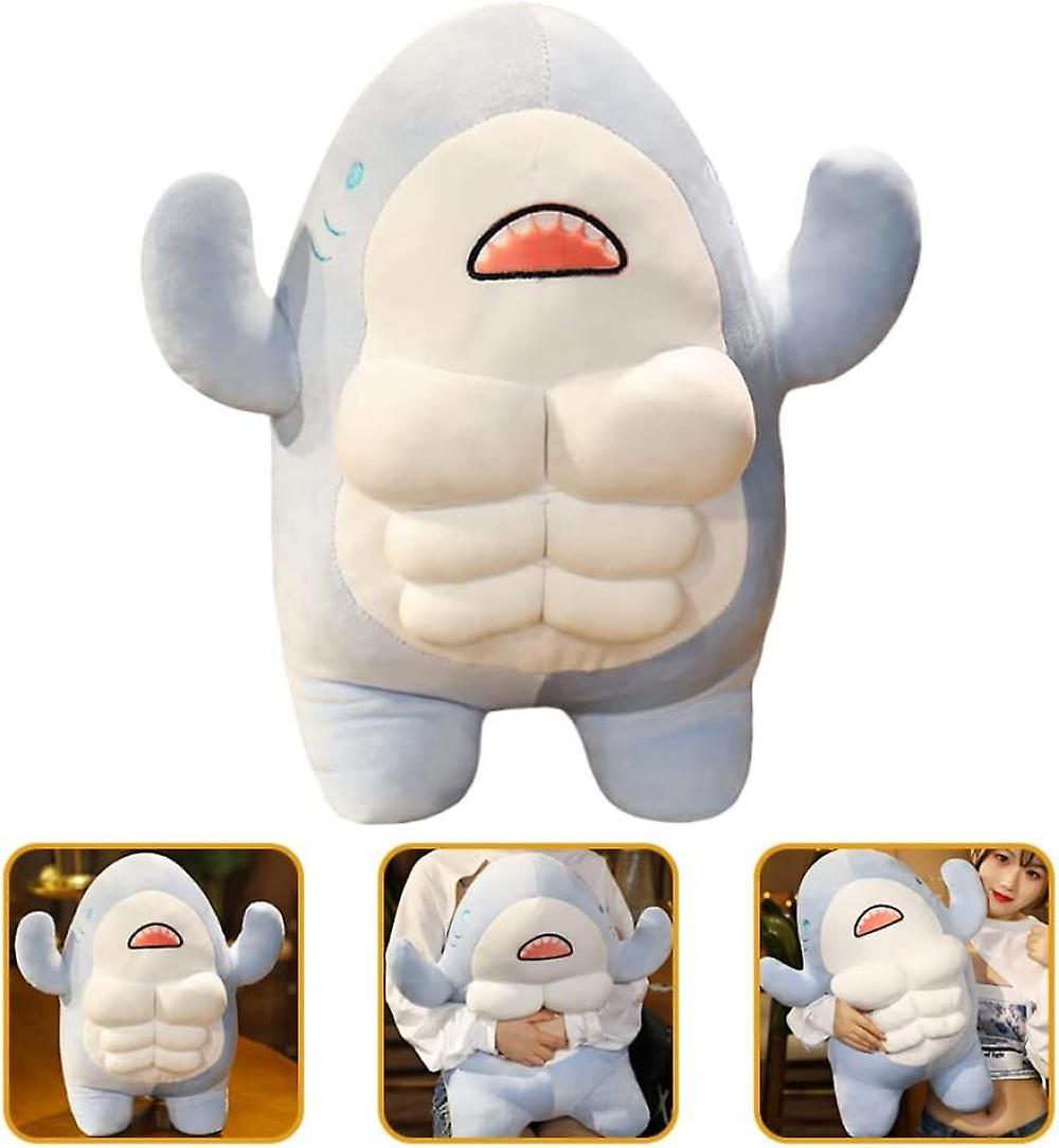 1pcs Cute 3d Muscle Shark Plush Toy，soft Stuffed Shark Animal Dolls Shark Hugging Pillow For Kids Children Xmas Birthday Gifts