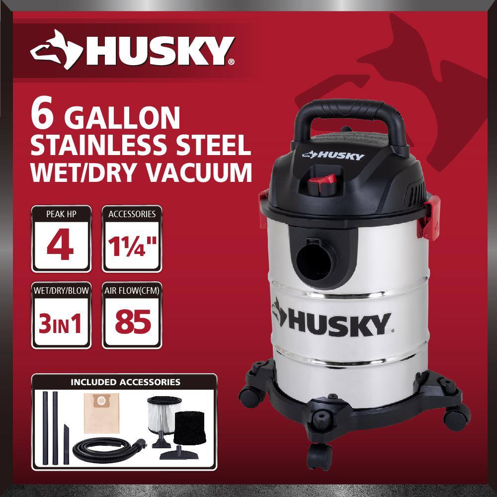 Husky 6 Gal. Stainless Steel WetDry Vac with Filter Hose and Accessories