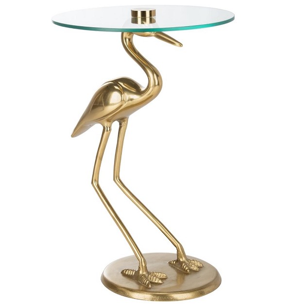 Tori Crane Base Accent Table Glass Top gold Safavieh