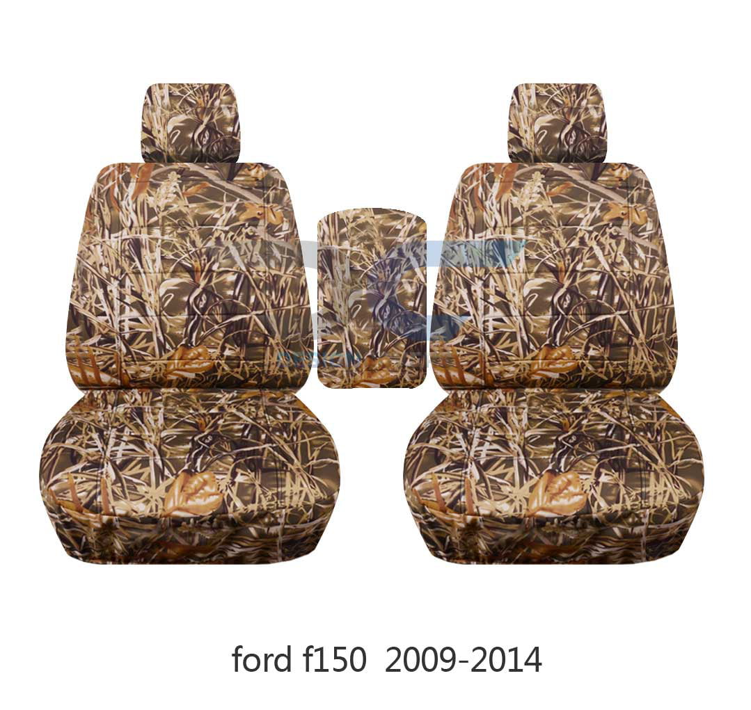 T157-Designcovers Compatible with 2009-2014 Ford F-150 Camouflage Truck Captian Seat Covers w 2 Headrests + Center Center Console Lid size:XLT and Texas Edition: Wetland