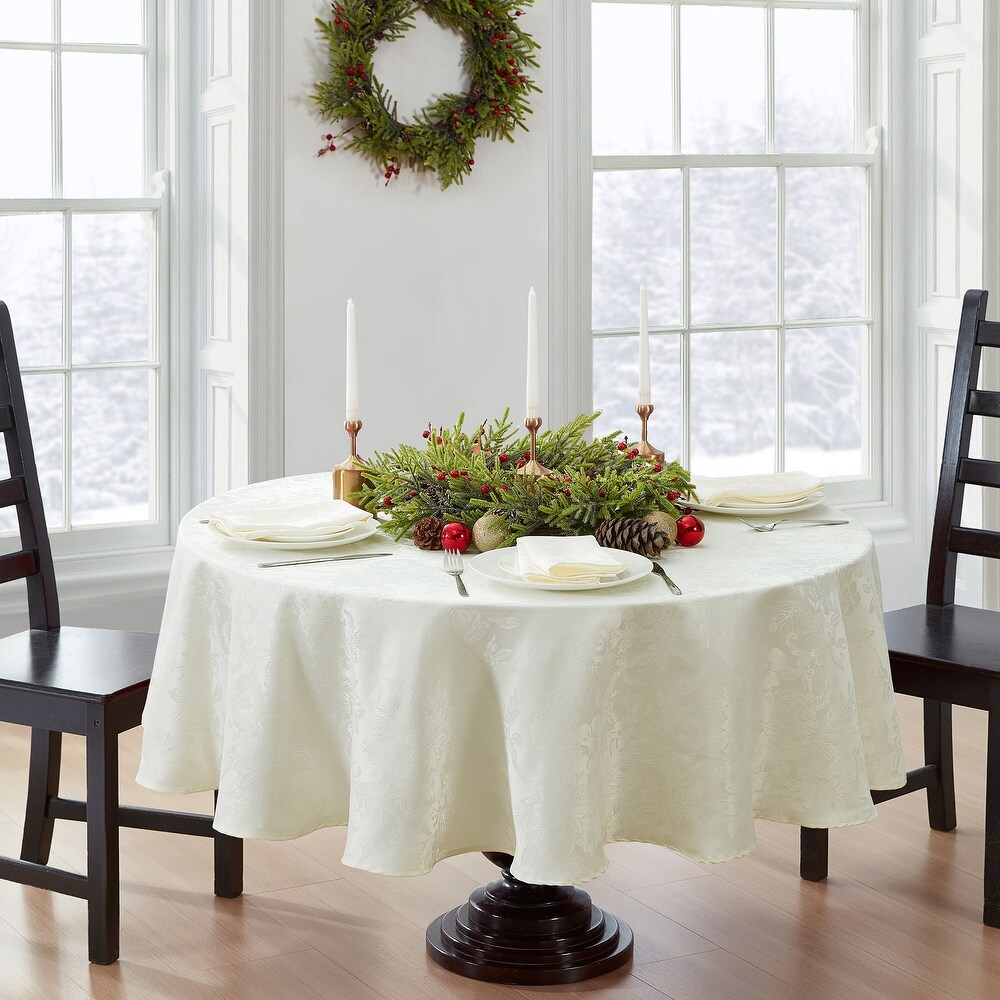 Porch   Den Prahl Jacquard Poinsettia Tablecloth