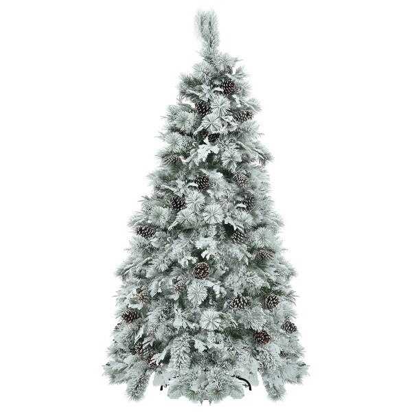 6FT PreLit Spruce Snow Flocked Christmas Tree with Pine Cones