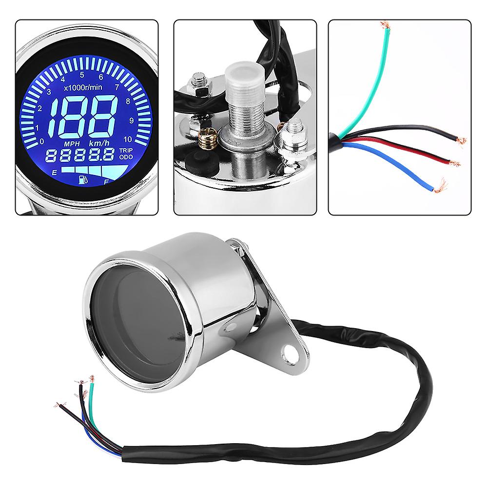 Universal Motorcycle Digital Led Lcd Speedometer Tachometer Speed Gauge Retro Chrome