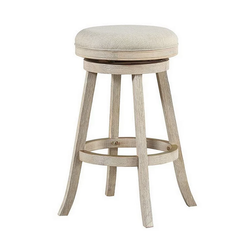 29 Inches Wooden Swivel Bar Stool with Round Fabric Seat， Gray