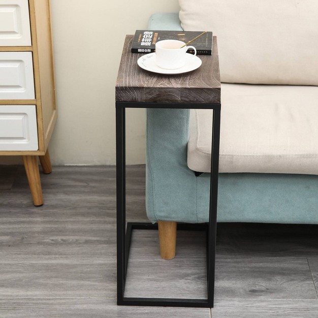 Breeze Casual C Shaped End Table Metal Frame Rustic Brown Proman Products