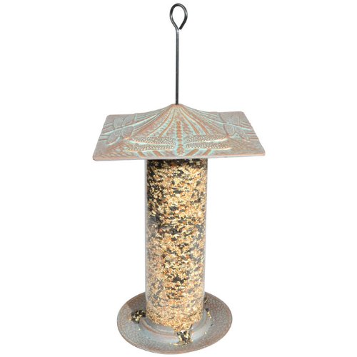 Whitehall Products 30038 12 in. Dragonfly Bird Tube Feeder - Copper Verdi