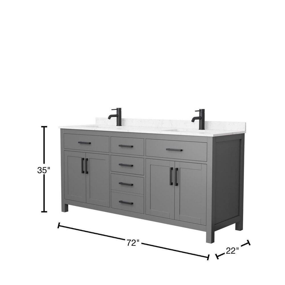 Wyndham Collection Beckett 72 in. W x 22 in. D x 35 in. H Double Sink Bathroom Vanity in Dark Gray with Carrara Cultured Marble Top WCG242472DGBCCUNSMXX