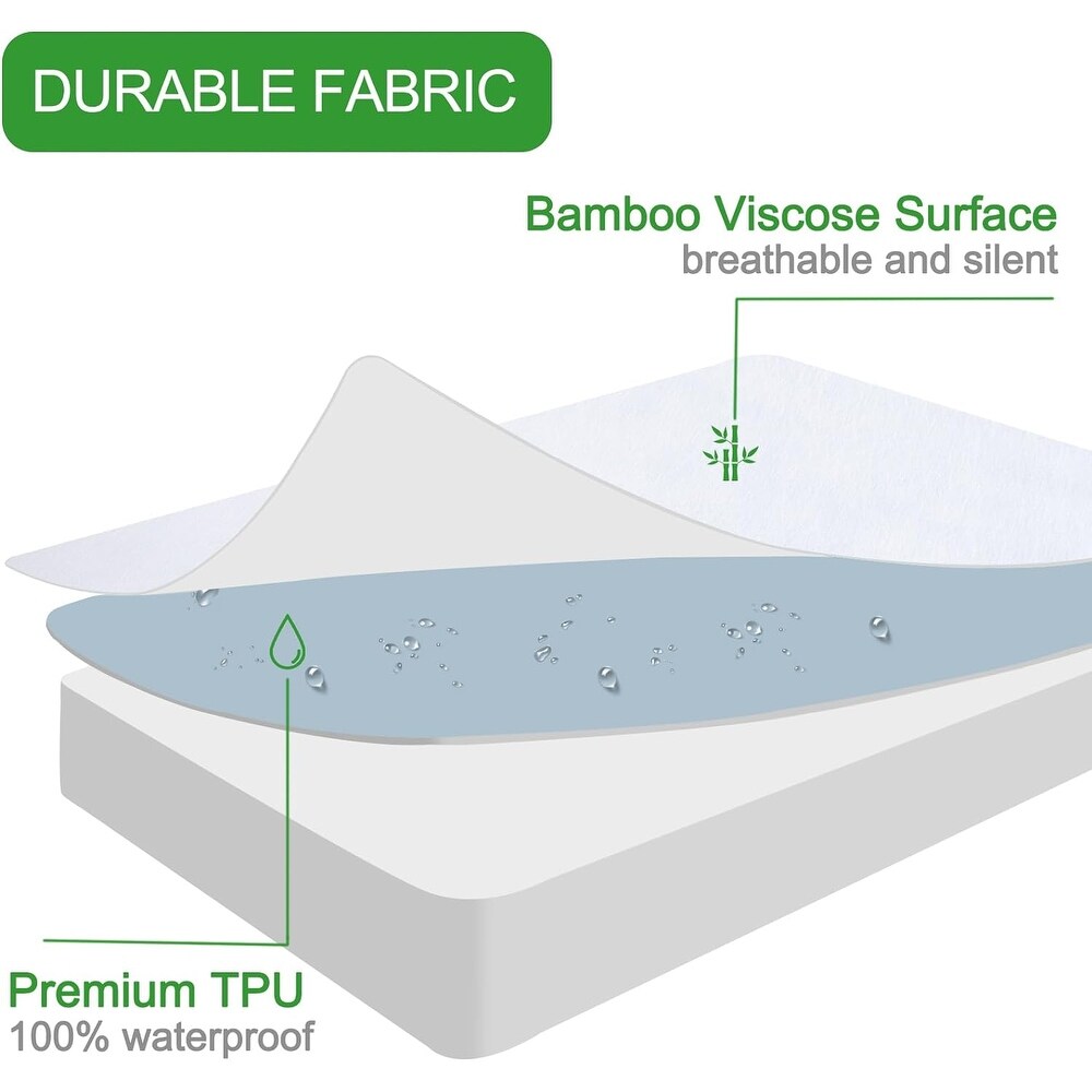 2 Pack Waterproof Mattress Protector   Bamboo Rayon Surface   Queen   White