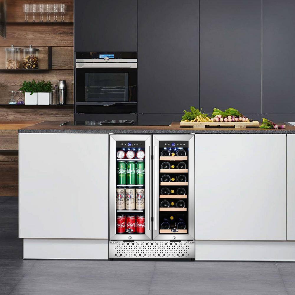 Tylza Dual Zone 24 in. 18-Bottle Wine and 57-Can Built-In and Freestanding Beverage Cooler in Stainless Steel with Safety Lock TYBC120-TYBC120