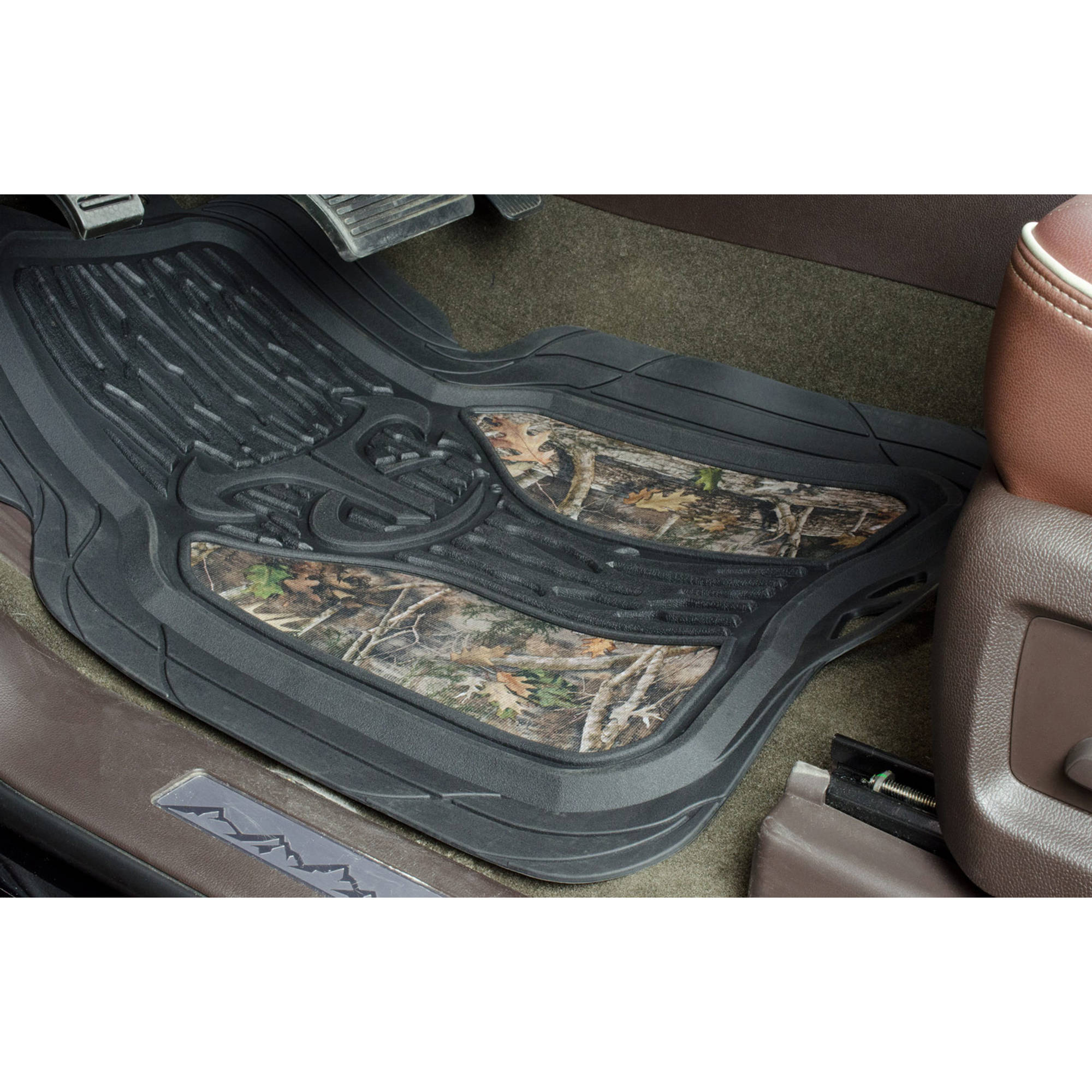 True Timber Kanati 2 Piece Universal Fit Black and Camo Rubber Floor Mats， 79907