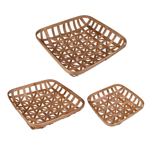 Northlight Set Of 3 Brown Square Lattice Tobacco Table Top Baskets