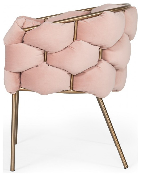 Pink Geo Velvet and Brushed Brass Velvet Dining Chair   Midcentury   Dining Chairs   by HomeRoots  Houzz