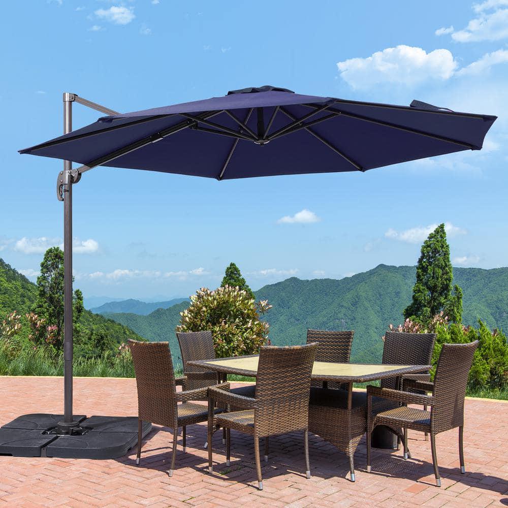 JOYESERY 10 ft Cantilever Patio Umbrella with Cross Base Outdoor Offset Hanging 360Degree in Navy Blue