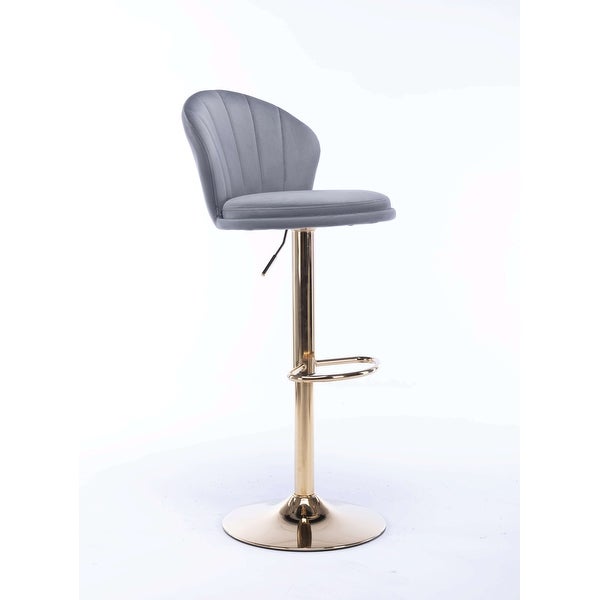 Bar Stools，with Chrome Footrest and Base Swivel Height Adjustable Mechanical Lifting Velvet + Golden Leg