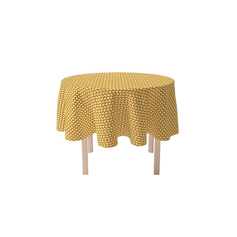 Round Tablecloth， 100% Polyester， 70 Round， Gold Shine Basketwork