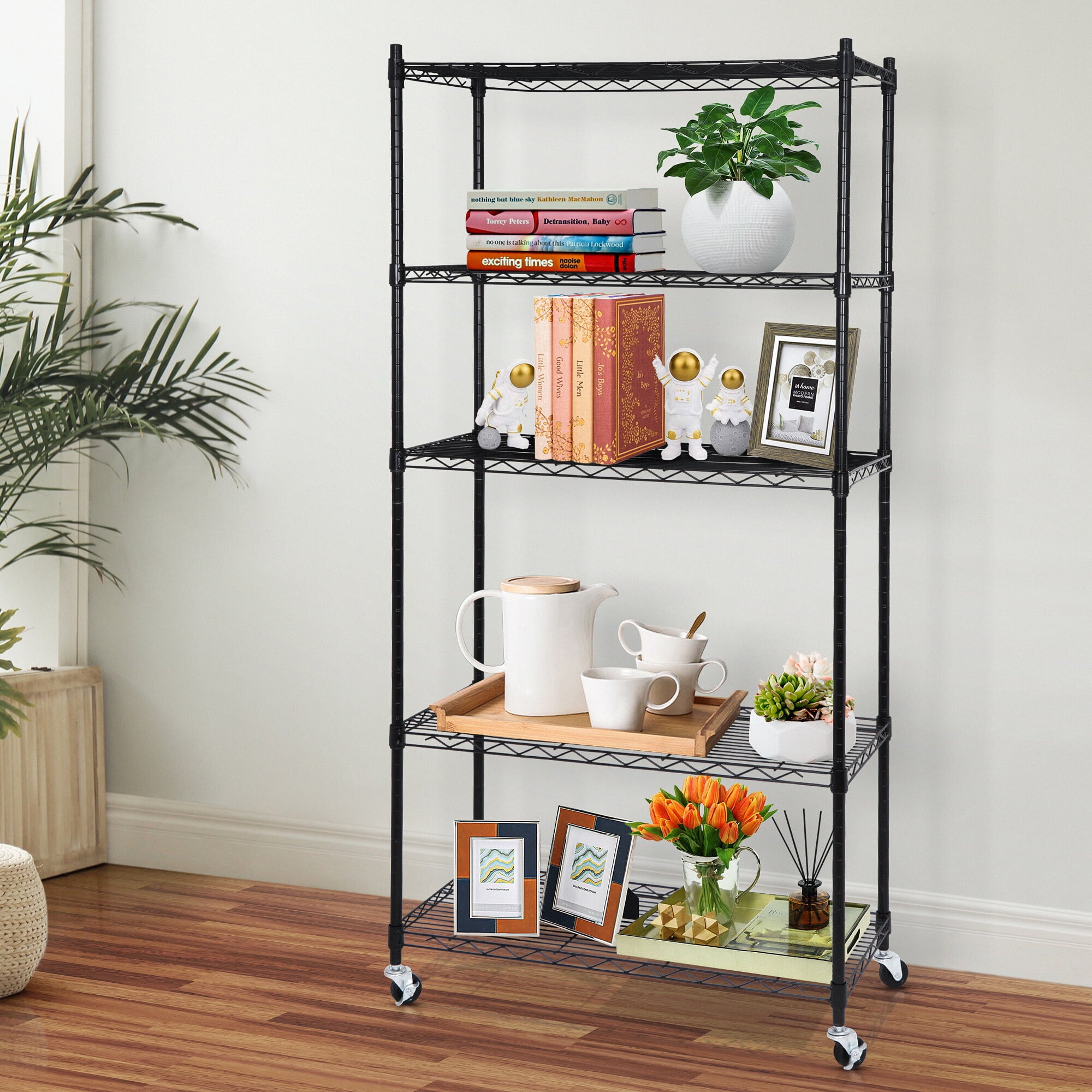 ZenSports 5-Tier Mobile Storage Rack 300LBS Steel Wire Shelving Unit W/Wheels for Kitchen Garage