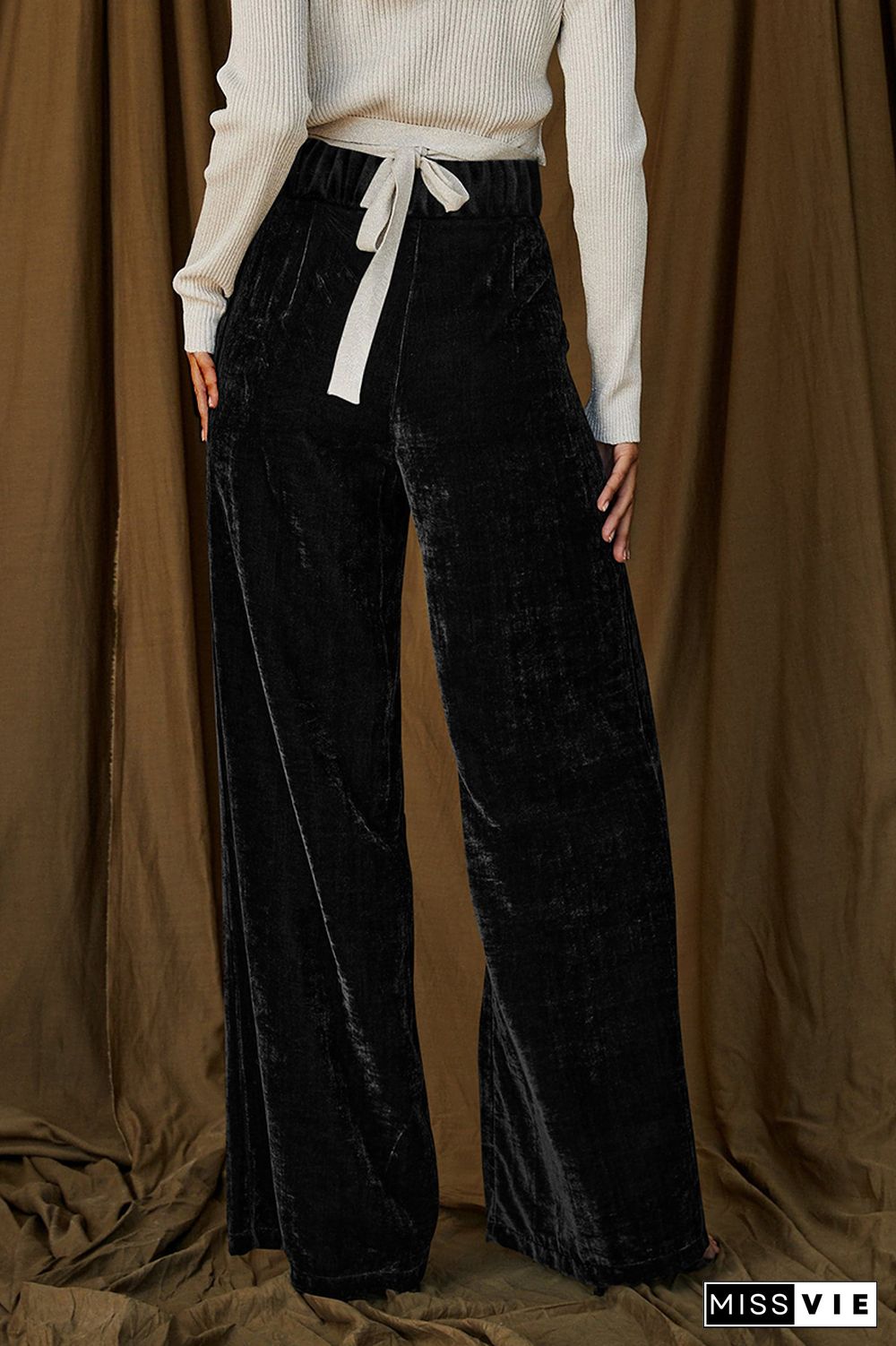 Velvet Pleated High Waist Wide Leg Pants