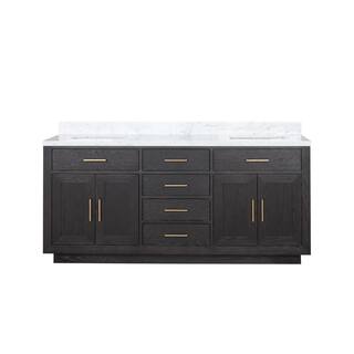 Lexora Condor 72 in W x 22 in D Black Oak Double Bath Vanity and Carrara Marble Top LVCO72DJ100