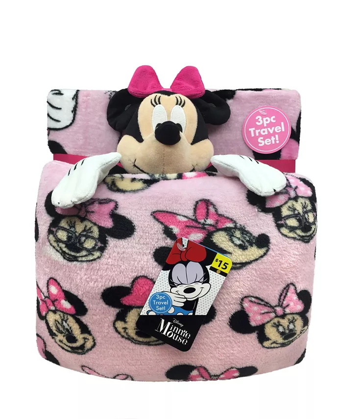 Disney Minnie Mouse 3-Pc. Travel Throw， Pillow， and Pillow Buddy Set