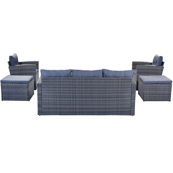 6piece AllWeather Wicker PE rattan Patio Outdoor Dining Conversation Sectional Set with coffee table，wicker sofas，ottomans