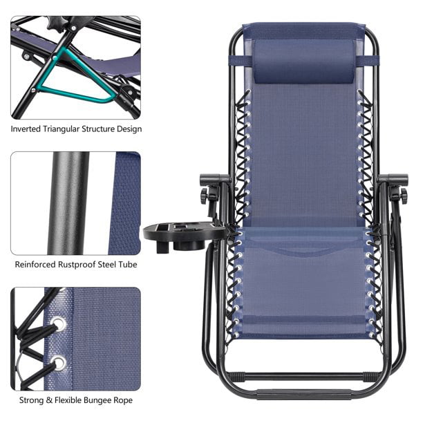 Devoko 2 Pack Steel Patio Zero Gravity Chair Outdoor Recliner Chaise Lounge Chair, Blue