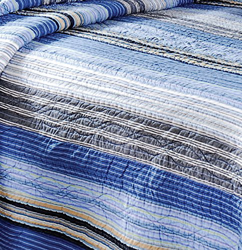 Greenland Home Brisbane Quilt Set， Full/Queen (3 Piece)， Blue