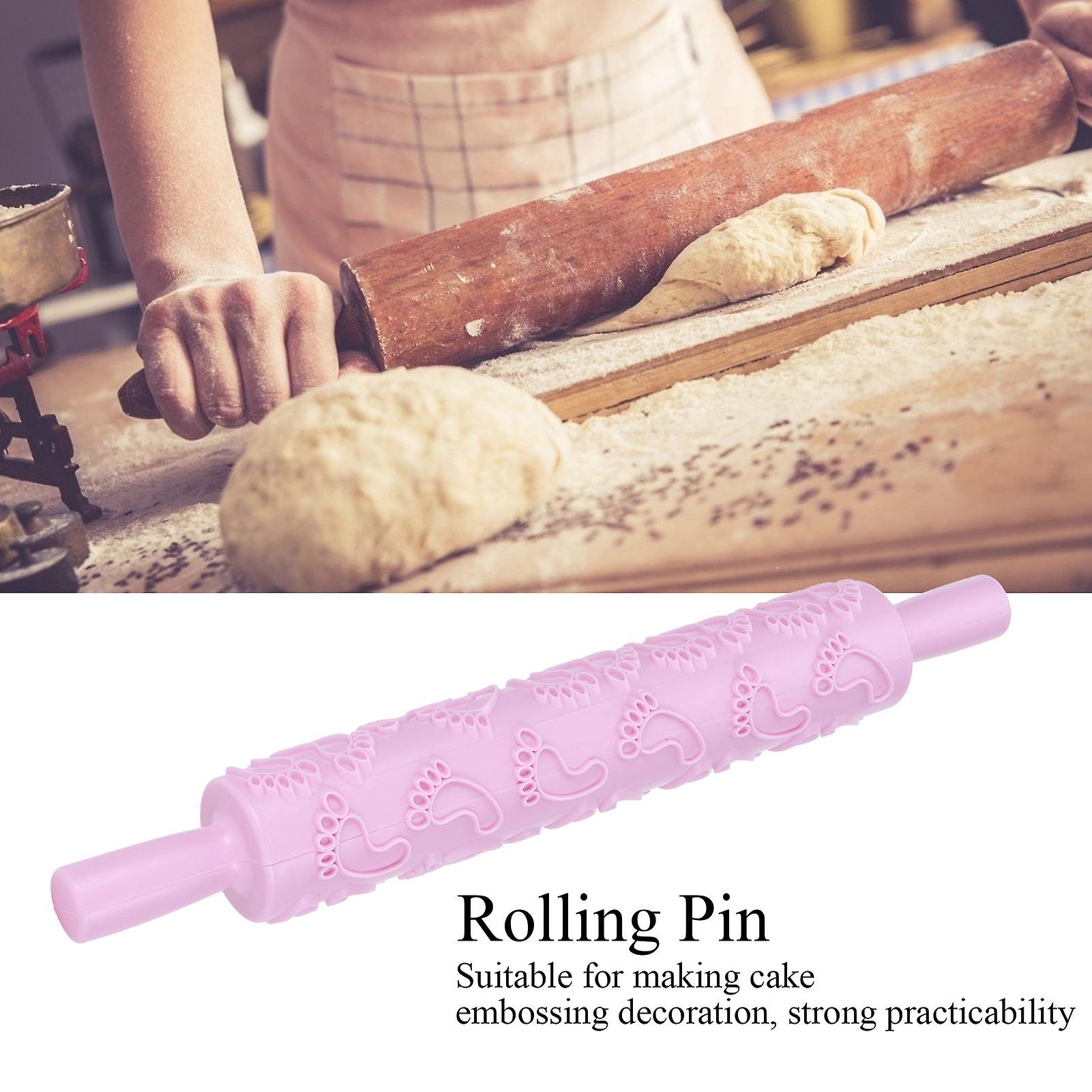 Embossed Rolling Pins， Non-stick Fondant Cake Paste Decorating Tool With Textured And Patterned Design For Baking Fondant， Pizza， Cookies[pink]