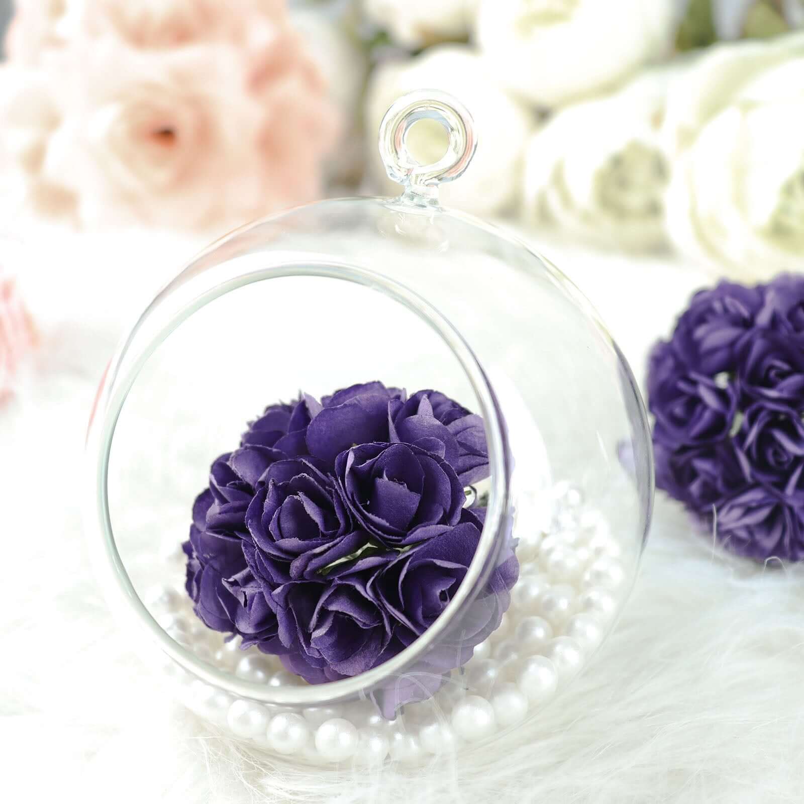 144 Pack Purple Paper Mini Craft Roses, DIY Craft Flowers With Wired Stem