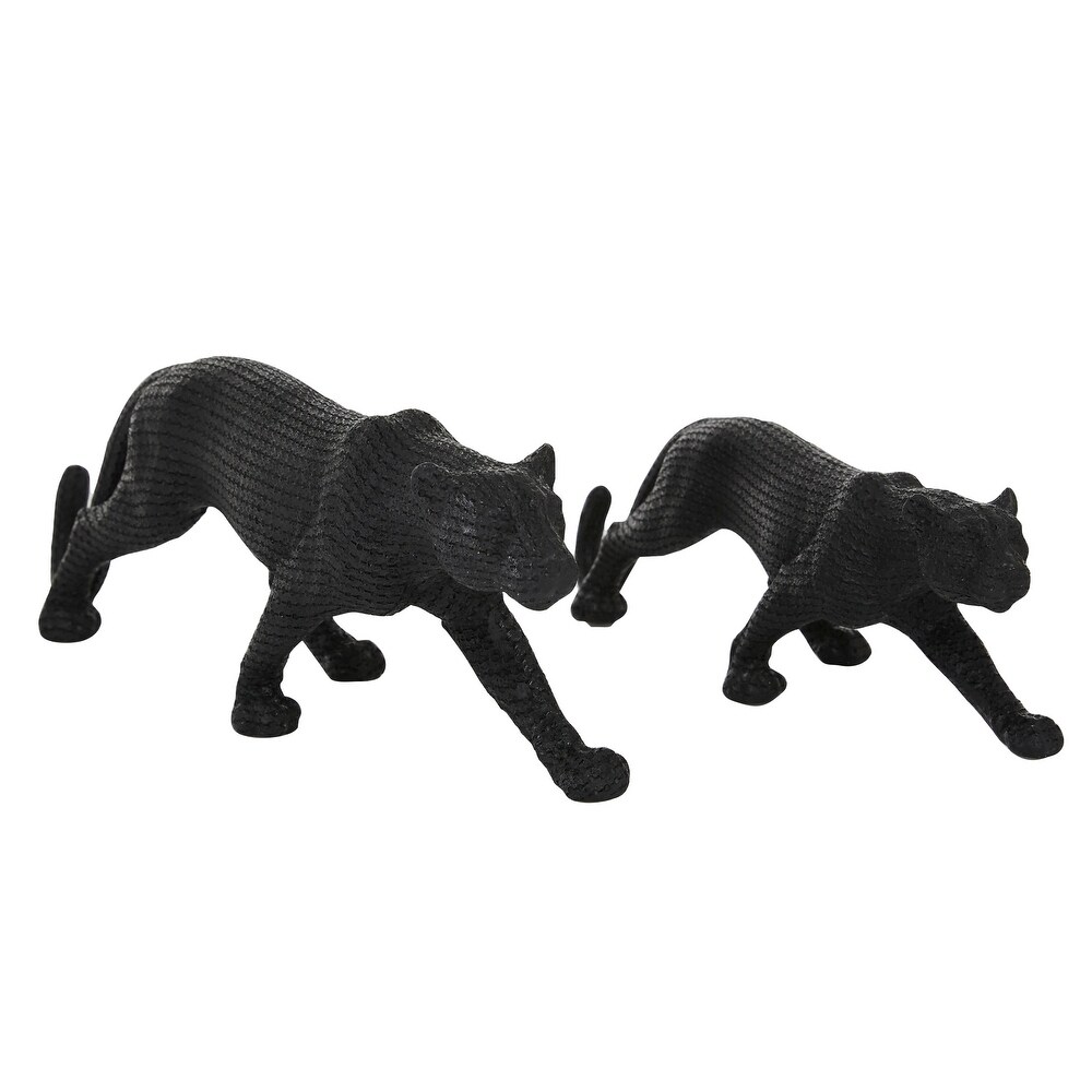 Black Polystone Leopard Sculpture (Set of 2)   18 x 4 x 6 and 14 x 4 x 4