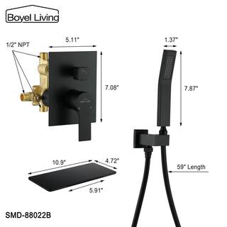 Boyel Living Single-Handle Wall Mount Roman Tub Faucet with Hand Shower in Matte Black SMD-88022B