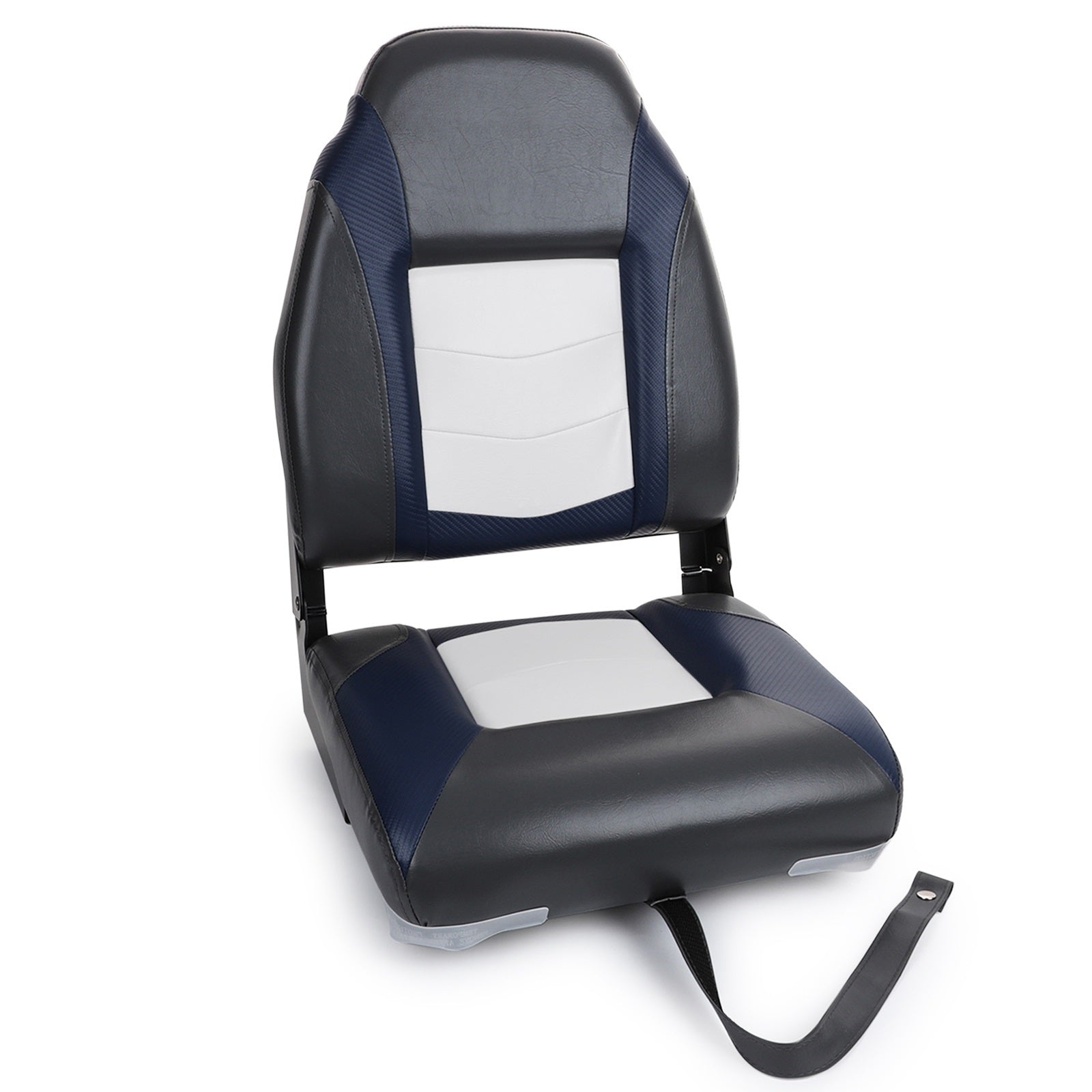 NORTHCAPTAIN S1 Deluxe High Back Folding Boat Seat，Stainless Steel Screws Included，White/Charcoal/Navy Blue（1 Seat）