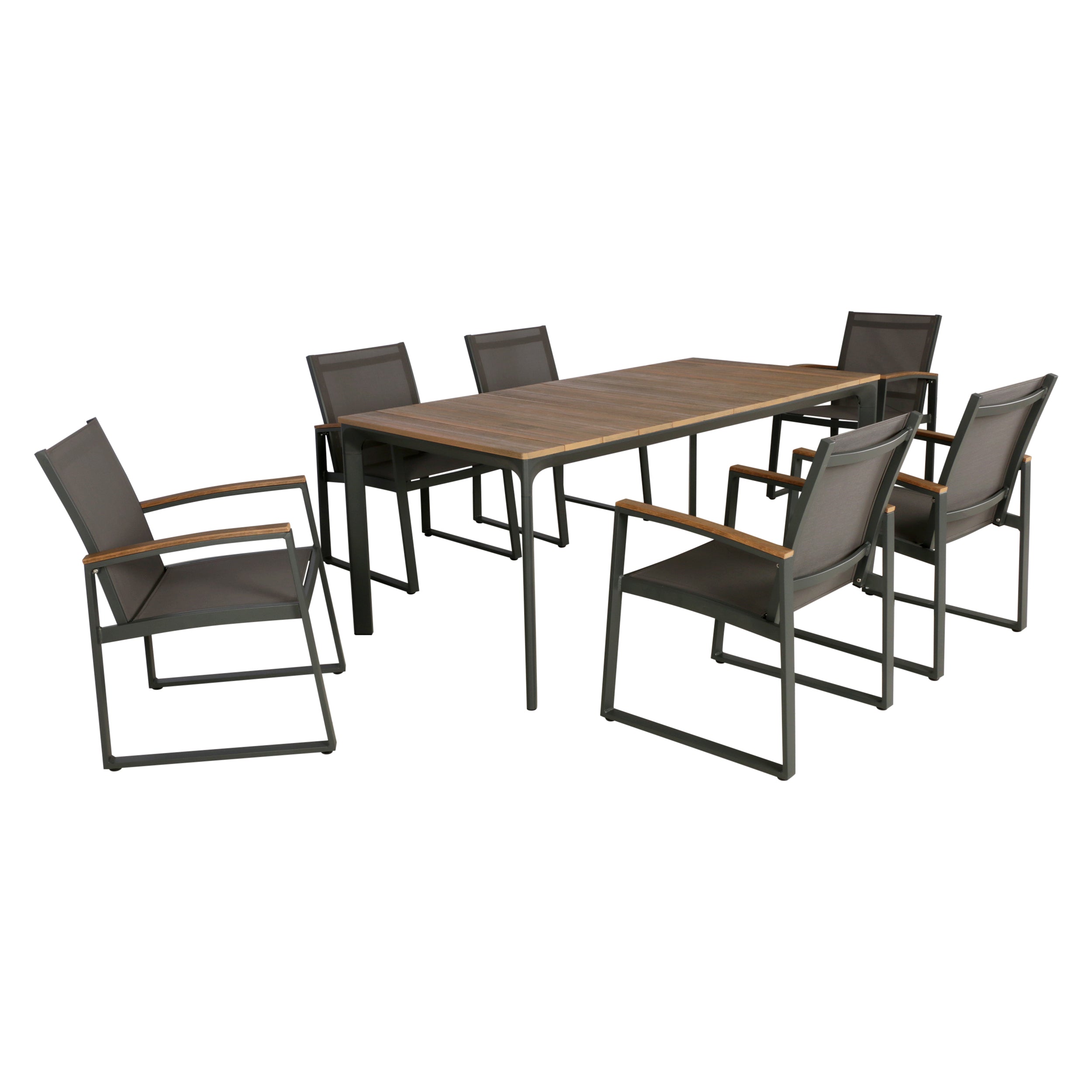 Jace Outdoor 7 Piece Aluminum & Wood Dining Set