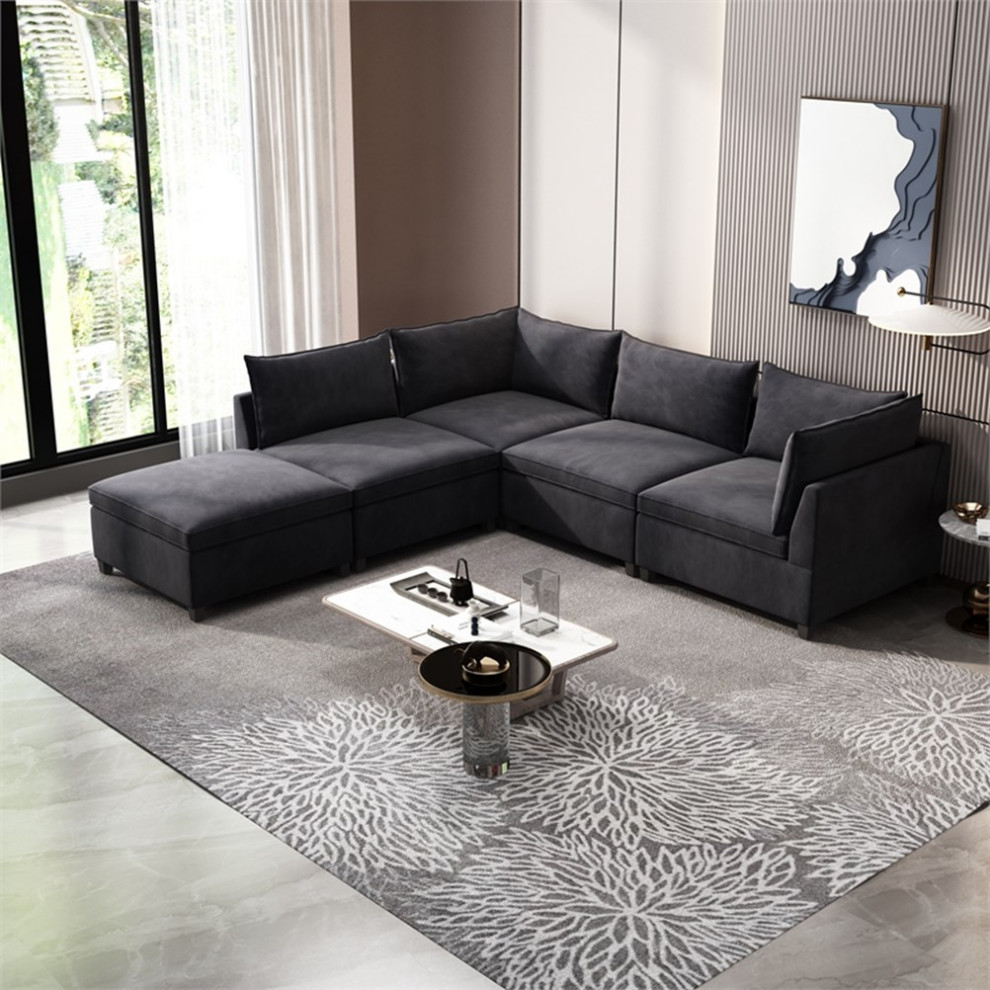 Devion Furniture Modern Fabric Sectional Sofa in Dark Gray   Sectional Sofas   by Homesquare  Houzz