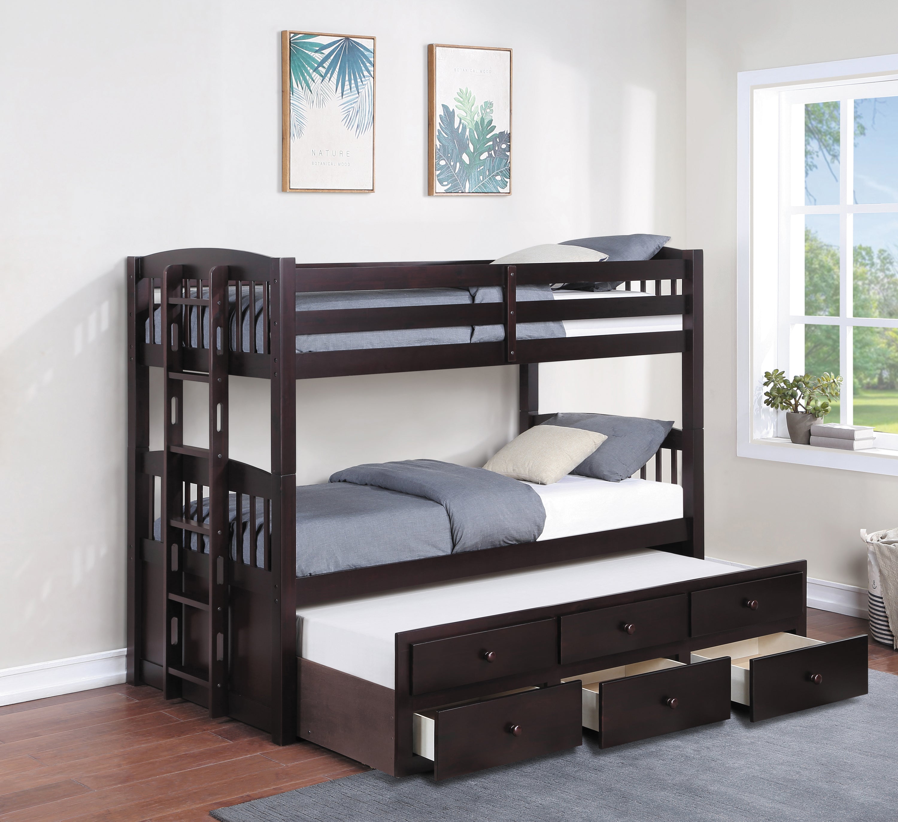 Kensington Twin Over Twin Bunk Bed With Trundle Cappuccino-460071