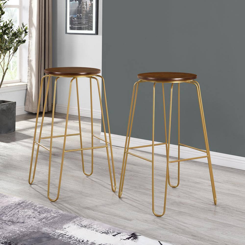 Carolina Forge Ethan 29 in. Elm/Gold Stacking Bar Stool (Set of 2) HT5002-29ELMGLD