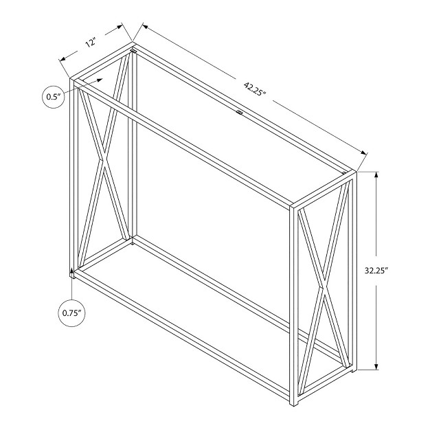 Monarch Specialties 42 25 Inch Modern Chic Glass Top Metal Frame Console Accent Table With Criss cross Legs For Living Rooms And Offices Gold
